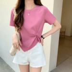 Casual Cotton Blend Women’s Pink Top and White Shorts Set