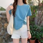 Casual blue Cotton T-Shirt and White Denim Shorts for Everyday Wear